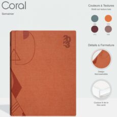 SEMAINIER 2023 RIGIDE SIMILI CUIR CORAL - A4 21X27CM