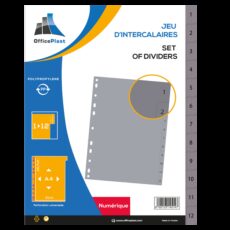 JEU DE 12 INTERCALAIRES NUMERIQUE A4 EN PP GREYSPLIT - GRIS